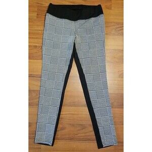 INC International Concepts Houndstooth Tapered-Leg Pants Black 8 Stretch     T36